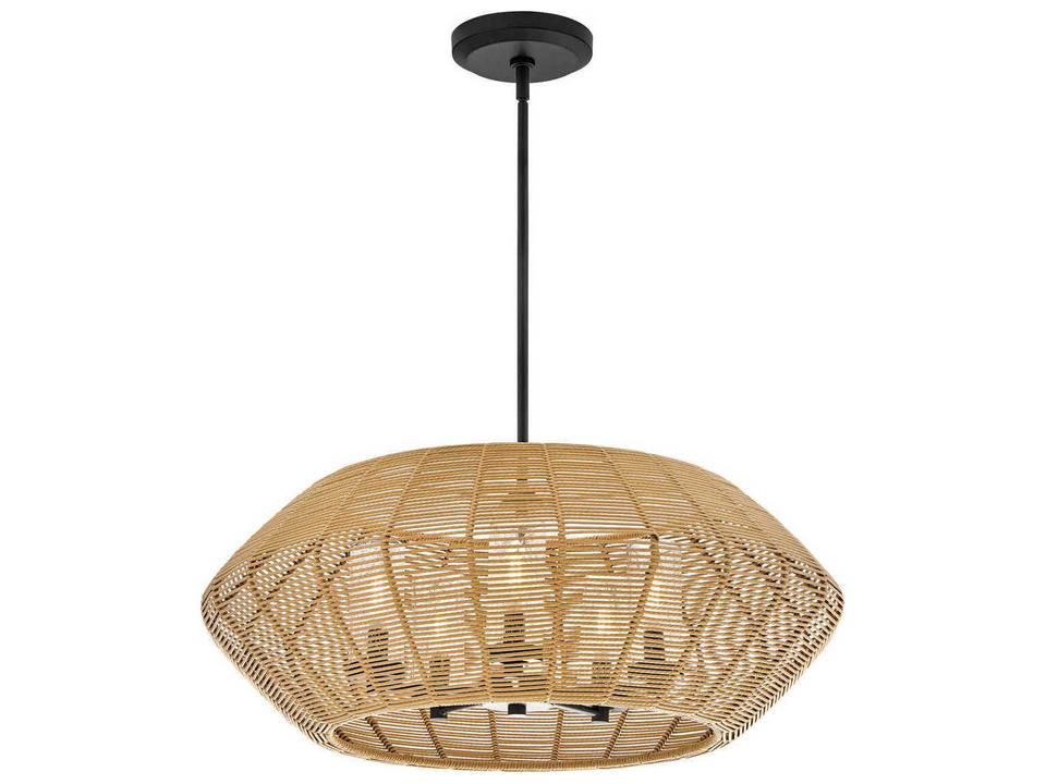Luca 5-Light Black Camel Woven Rattan Outdoor Chandelier
