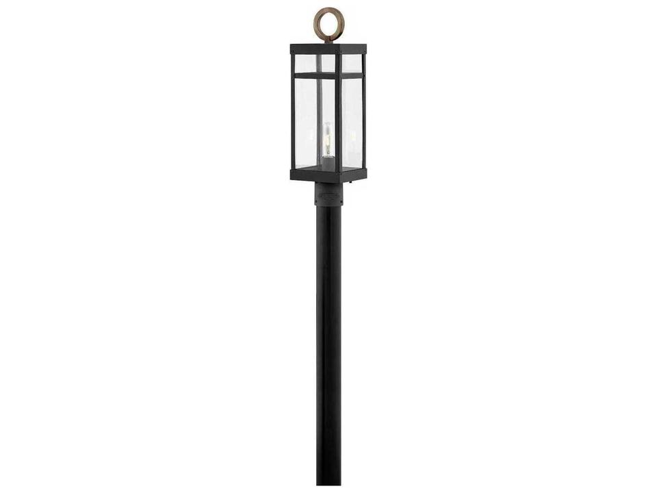 Porter 1-Light Outdoor Post Light in Black with Burnished Bronze Accents