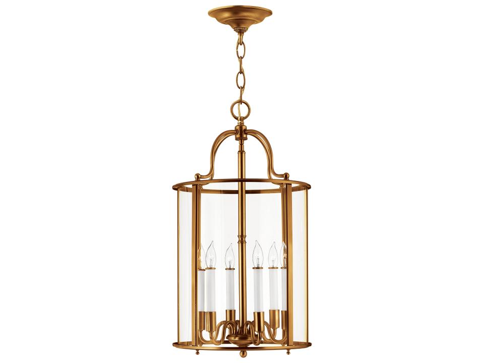Gentry 6-Light Heirloom Brass Chandelier with Clear Glass Panels