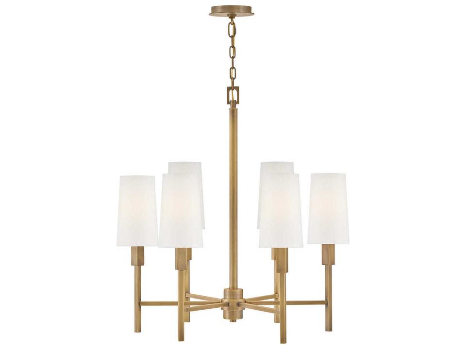Fenwick 6-Light Heritage Brass Chandelier with Natural Paper Shades