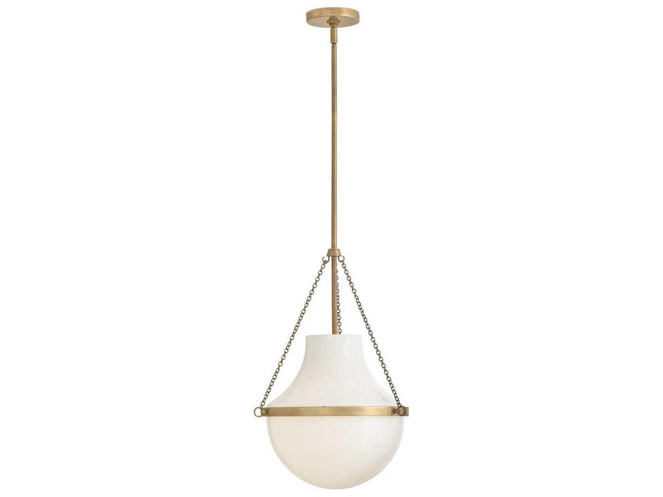 Collins 1-Light Medium Pendant Light in Heritage Brass with Cased Opal Glass