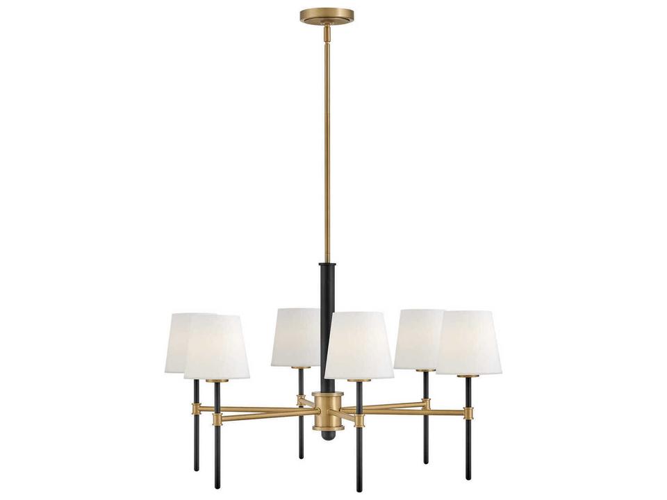 Saunders 6-Light Black Lacquered Brass Chandelier with Etched Opal Glass