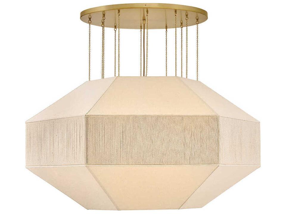 Lyla 10-Light Lacquered Brass Geometric Chandelier with Oatmeal Linen Shade