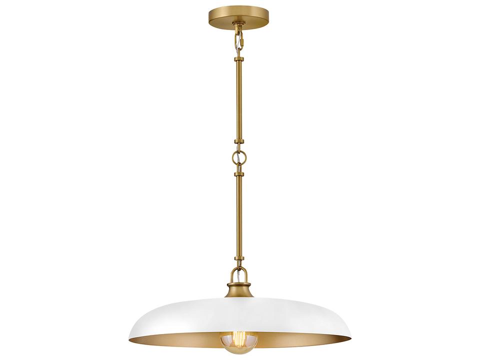 Sadie Dome Pendant Light in Lacquered Brass with Chalk White Accent