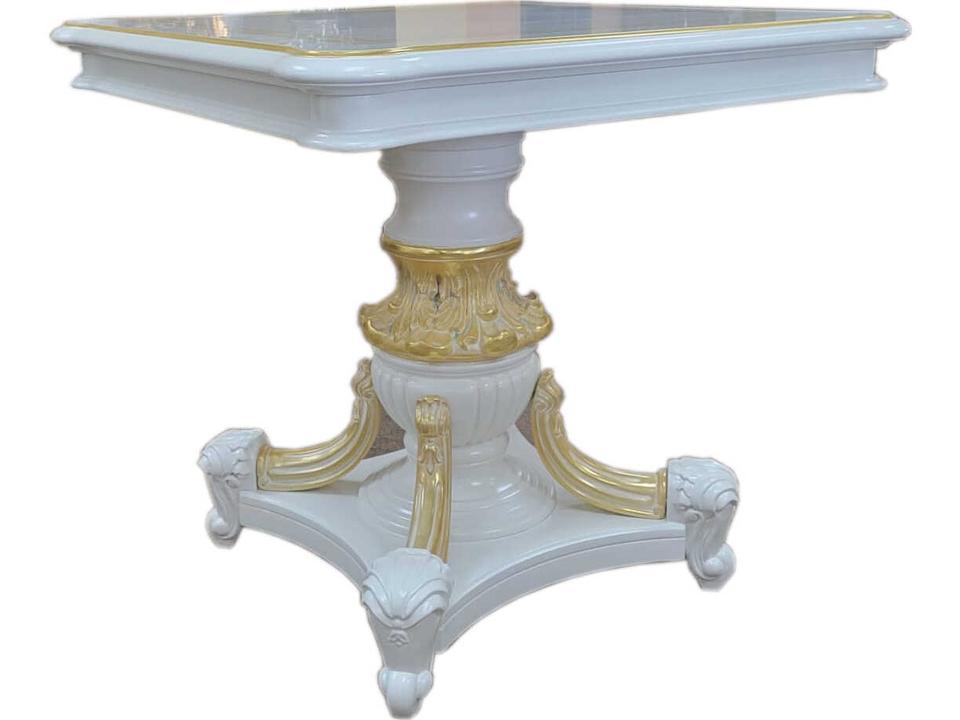 E-62 Square Wood End Table in White and Gold