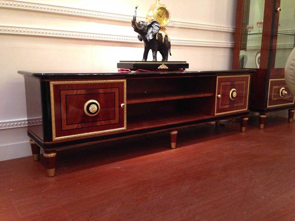 E-68 78-Inch Solid Wood Media Console with Cabinets and Open Shelving