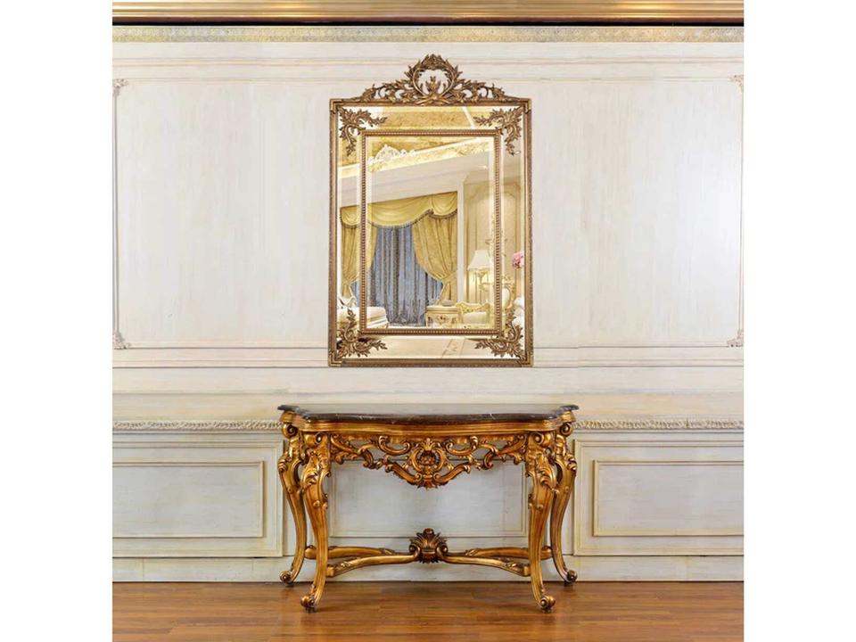 Fon Traditional Console Table and Mirror Set with Brown Marble Top
