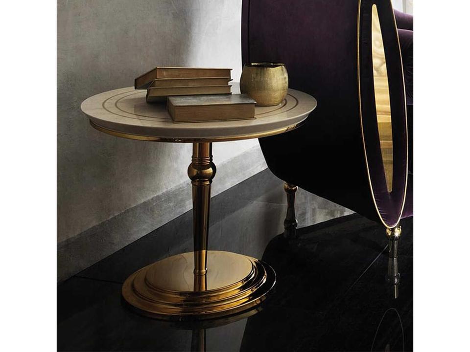 Lux-809 Round Wood End Table with Ornate Gold Pedestal Base