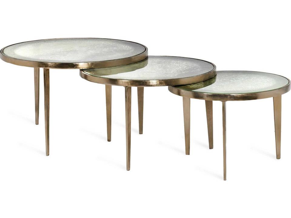 Jan Bunching Round Champagne Taupe Grey Reactive Glass Coffee Tables