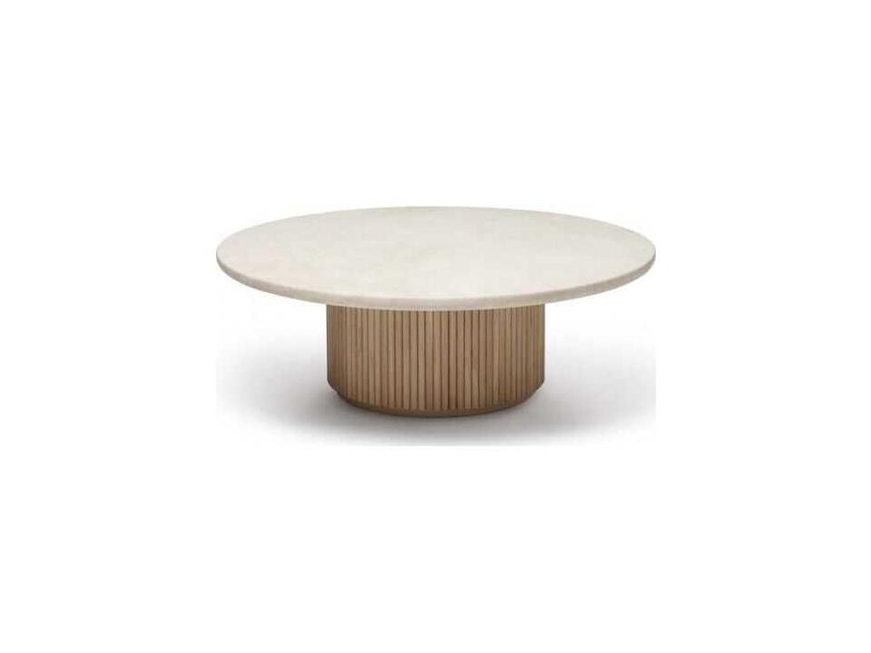 Laurel Round Marble Coffee Table with Fluted Oak Base