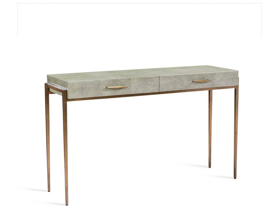 Morand Rectangular Leather Console Table in Grey Shagreen