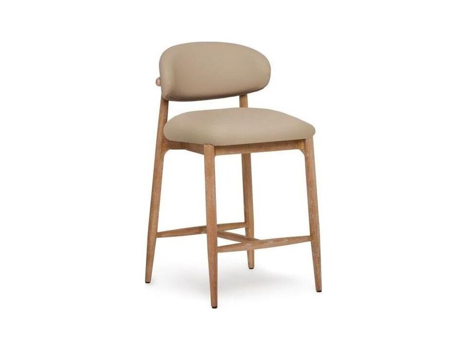 Liam White Wash Cream Latte Faux Leather Ash Wood Counter Stool