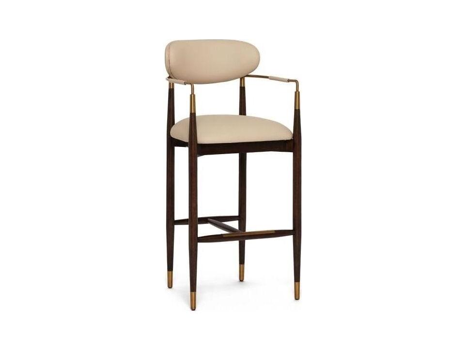 Cidra Classic Walnut Satin Brass Cream Latte Upholstered Wood Bar Stool