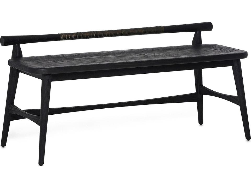 Madeira Matte Black Accent Bench with Leather Detail