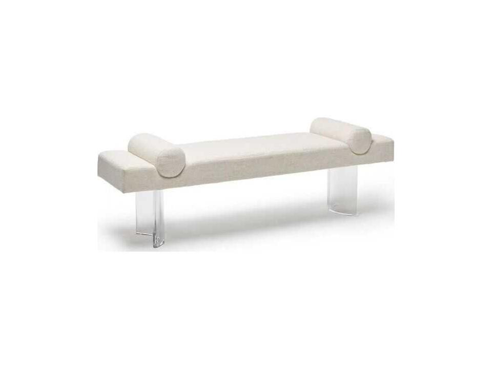 Bennett Clear Acrylic Aria Sand Cream Upholstered Accent Bench