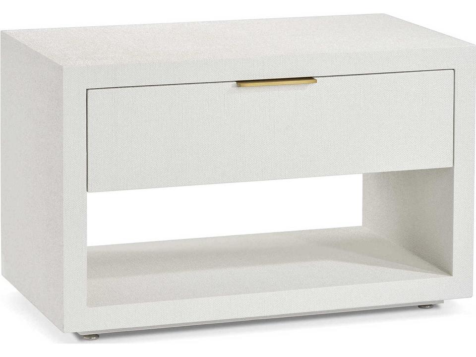 Montaigne Faux Linen Nightstand in Natural White and Antique Brass