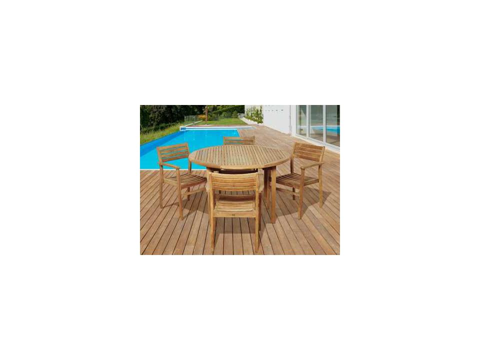 Amazonia Teak Five Piece Round Alex Outdoor Dining Set