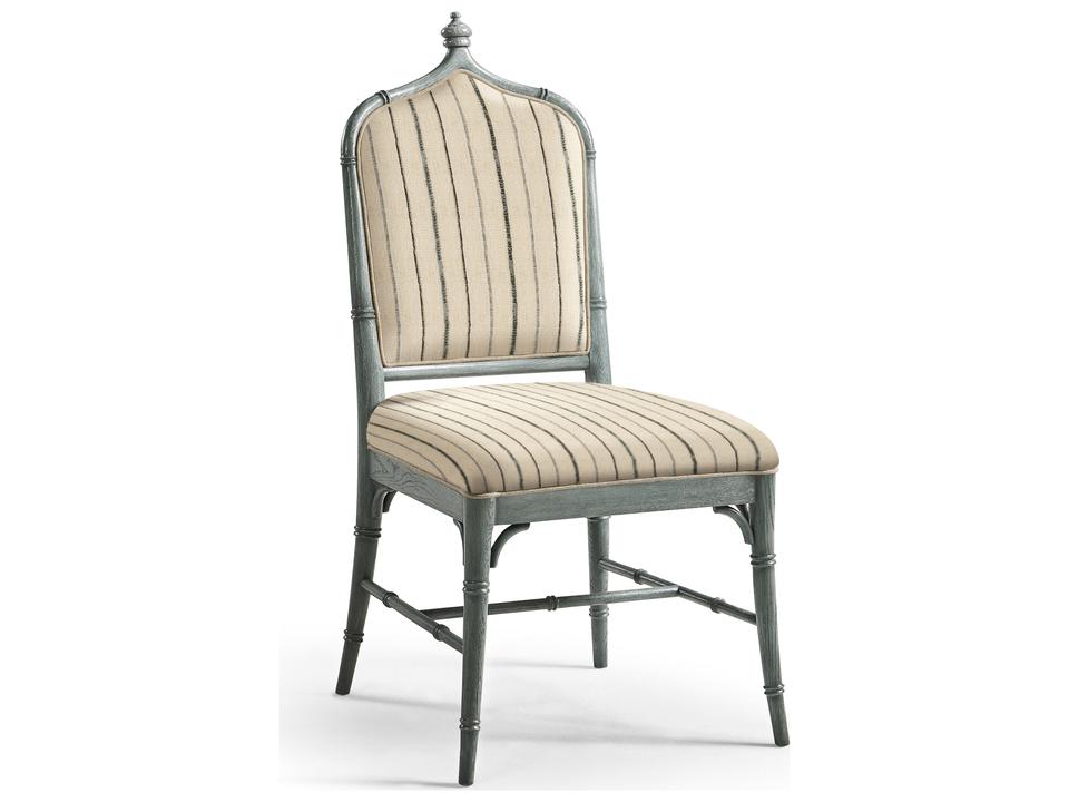 William Yeoward Oak Wood Blue Upholstered Armless Dining Chair