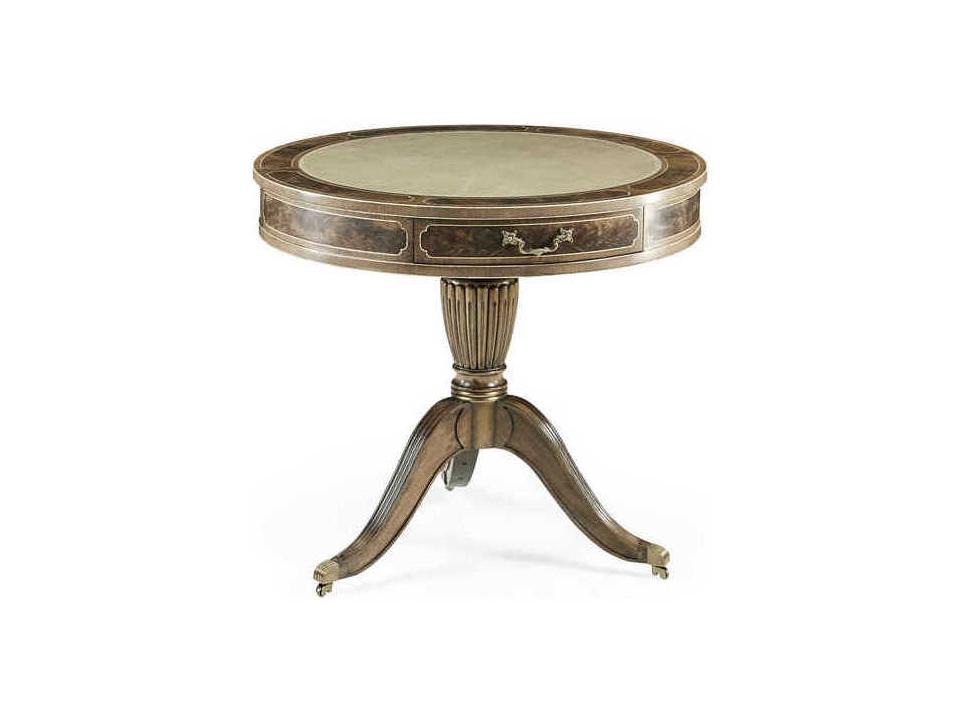 Buckingham Round Leather End Table in Bleached Mahogany