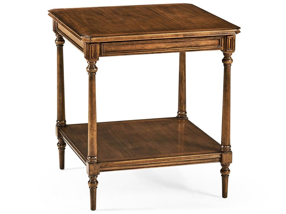 Country Farmhouse Square Walnut Side Table with Canted Corners