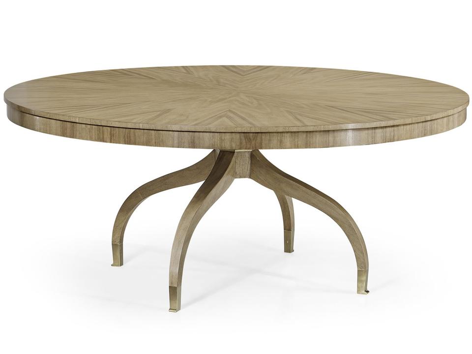 Buckingham 72-Inch Round Bleached Walnut Dining Table with Brass Ferrules