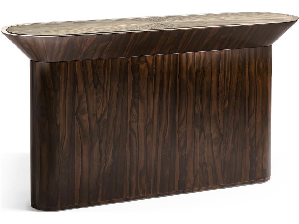 JC Modern Terra Oval Console Table in Natural Straw and Ziricote Wood