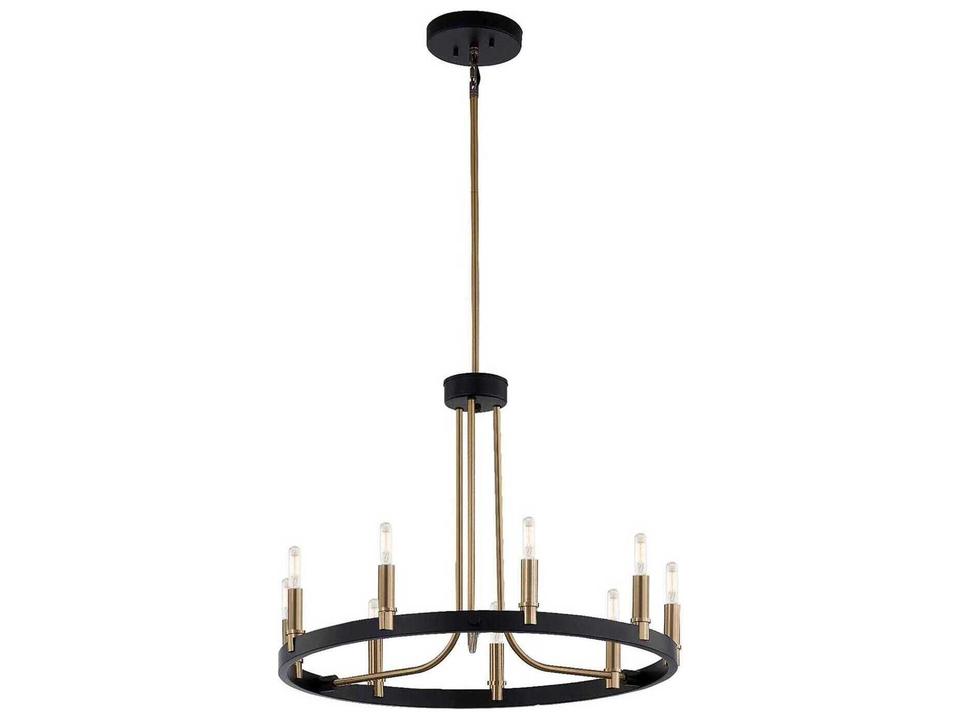 Clayton 9-Light Chandelier in Matte Black with Brass Accents