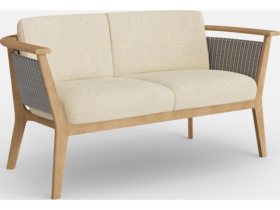 Soleo Teak and Solara Fiber Loveseat in Nebula Gray