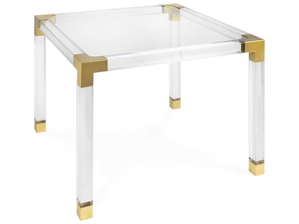 Jacques Square Game Table with Clear Acrylic and Brass Accents