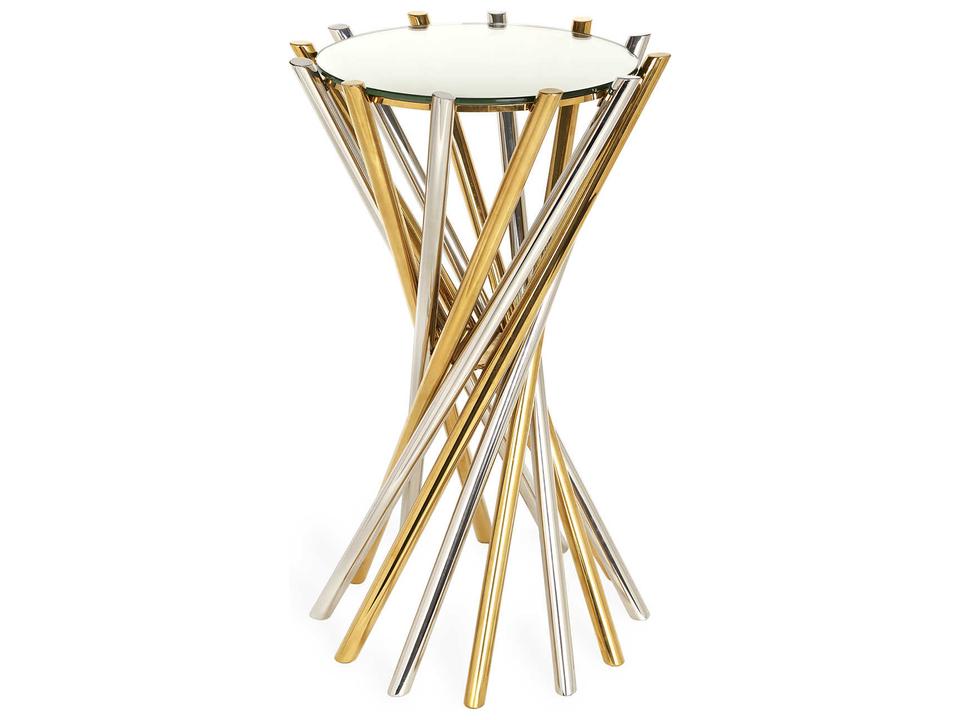 Electrum Round Glass Brass Nickel End Table