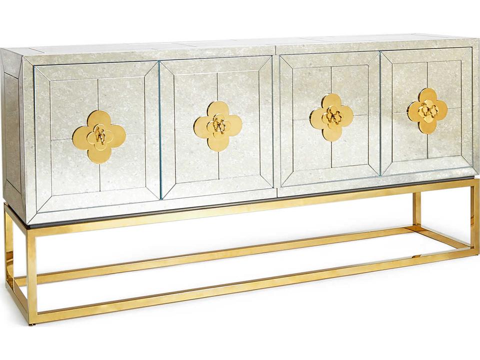 Delphine 64" Antiqued Mirror Brass Credenza Sideboard