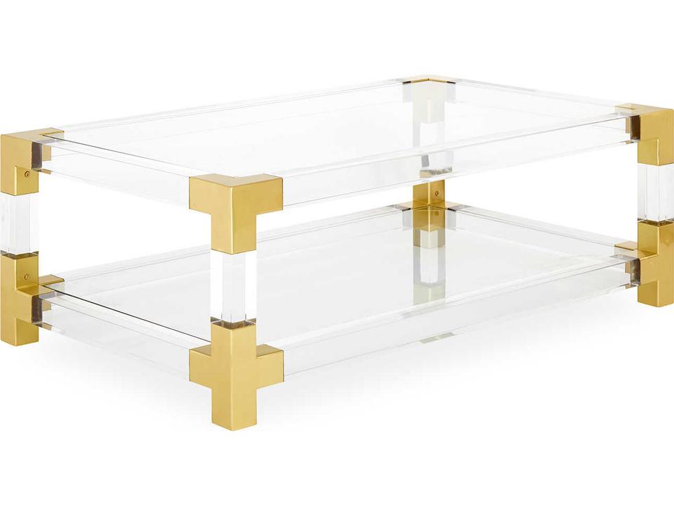 Jacques Grand Rectangle Coffee Table in Clear Acrylic and Brushed Brass