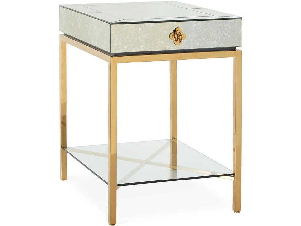 Delphine Rectangular Antiqued Mirror Polished Brass End Table