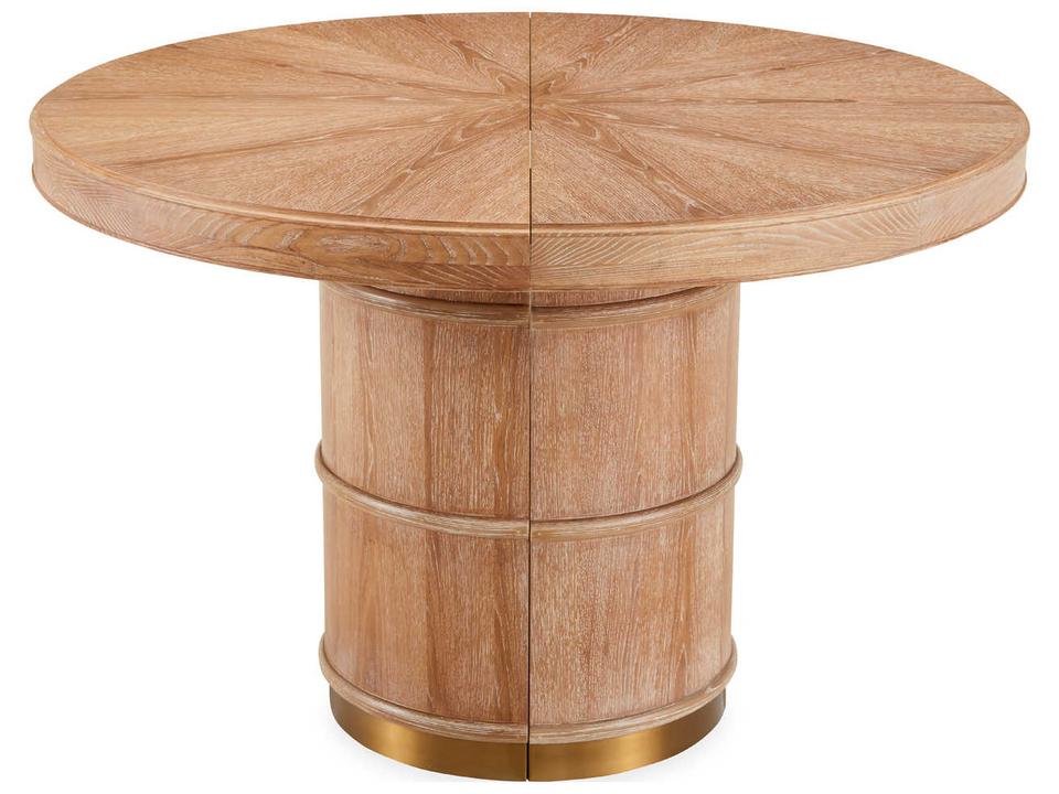 Brussels Round Wood Oak Brass Dining Table