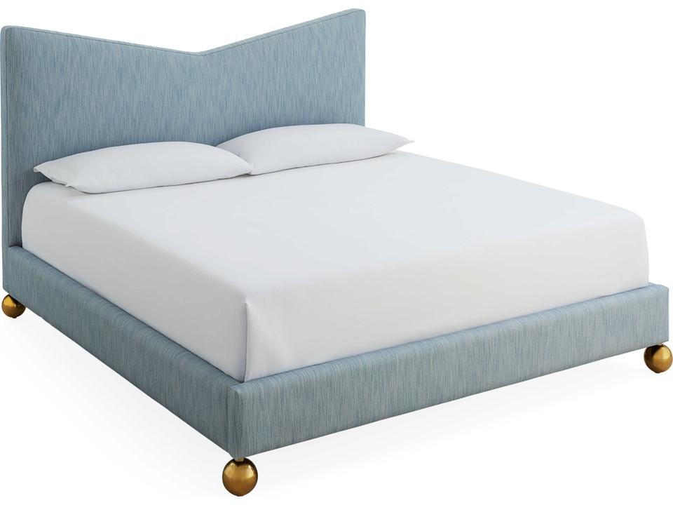 Chevron Brass Blue Upholstered King Platform Bed