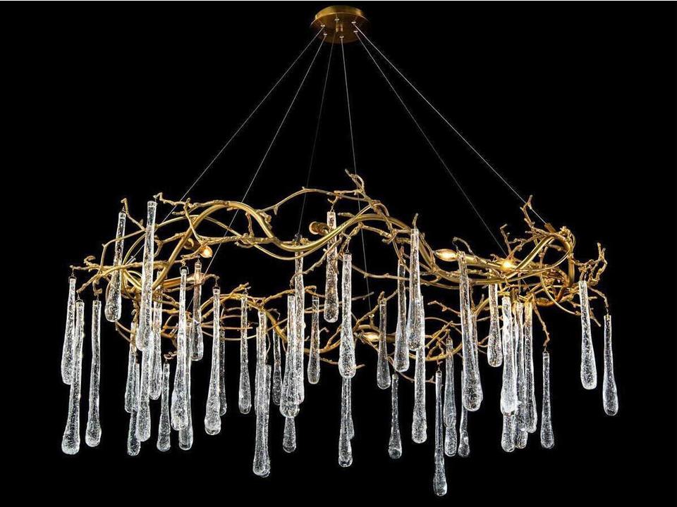 Brass and Glass Teardrop 8-Light Chandelier in Brass