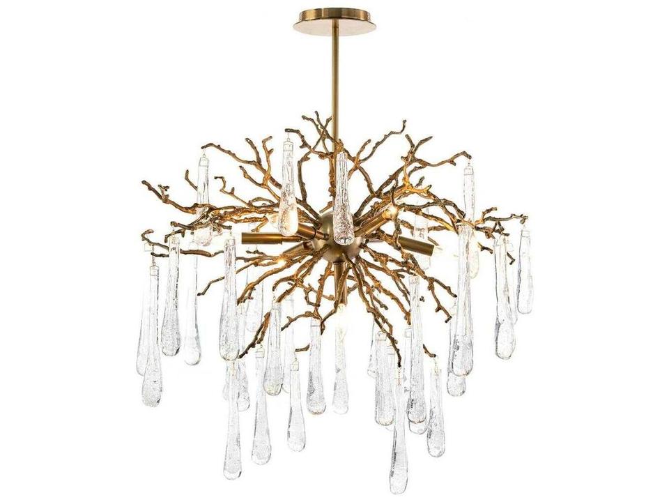 Brass and Glass Teardrop 7-Light Chandelier in Brass