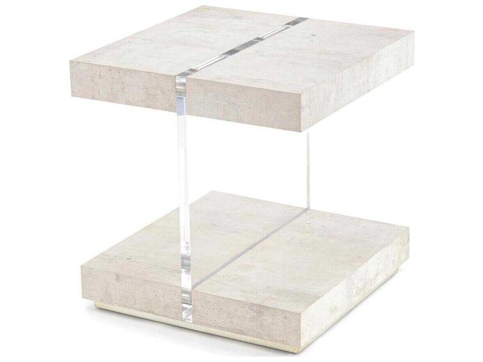 Loftus Square Tiza Gesso End Table with Acrylic Detail