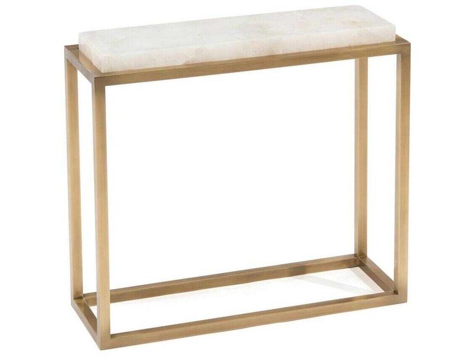 Calcite Top Accent Table with Antique Brass Base