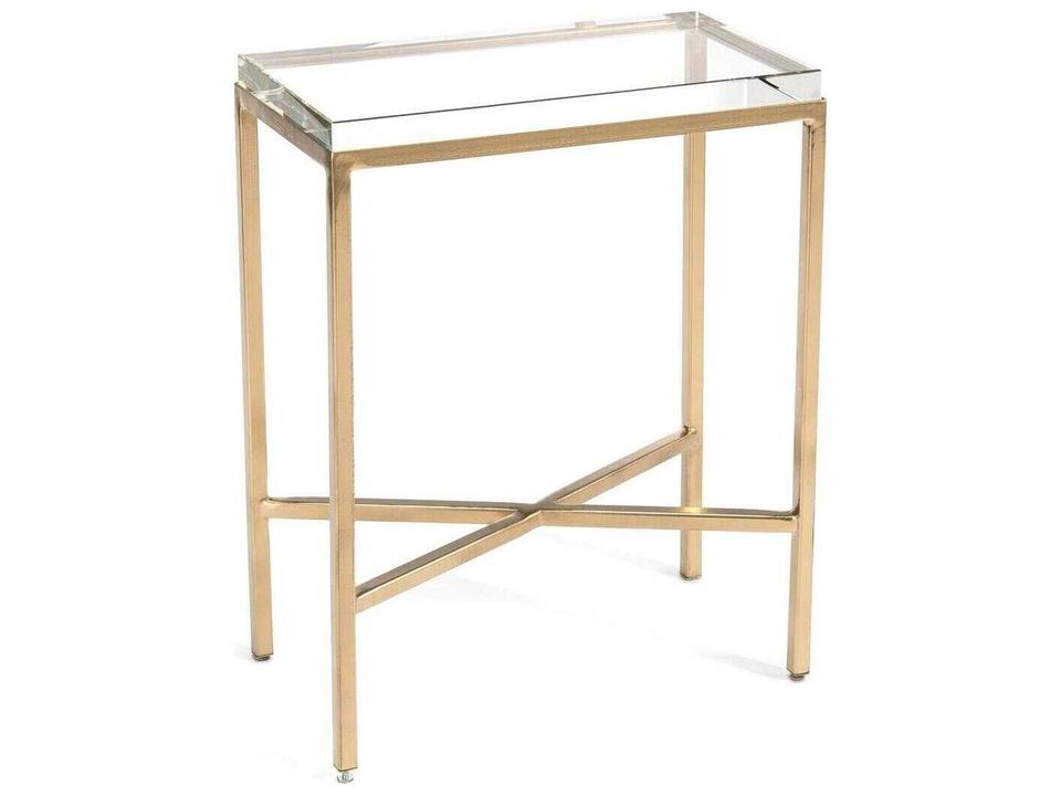 Glass Block Side Table with Gold Finish Base