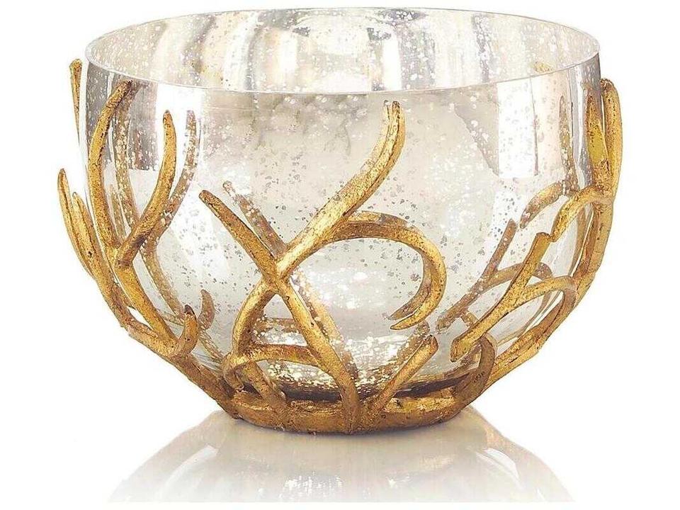 Gold Branch Encased Decorative Bowl with Silver Mercury Glass