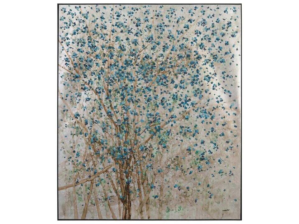 Teng Fei's Silvered Dogwood Wall Art Oil Painting Black Frame