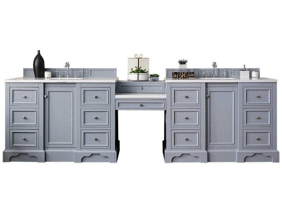 De Soto 118-Inch Double Vanity Silver Gray with Makeup Counter