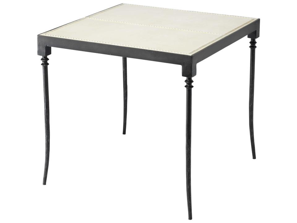 Nevado Square Leather End Table in Off White and Black