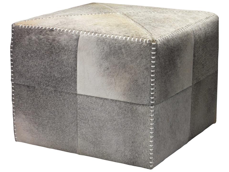 Large Hide Grey Leather Ottoman with Stitched Detail