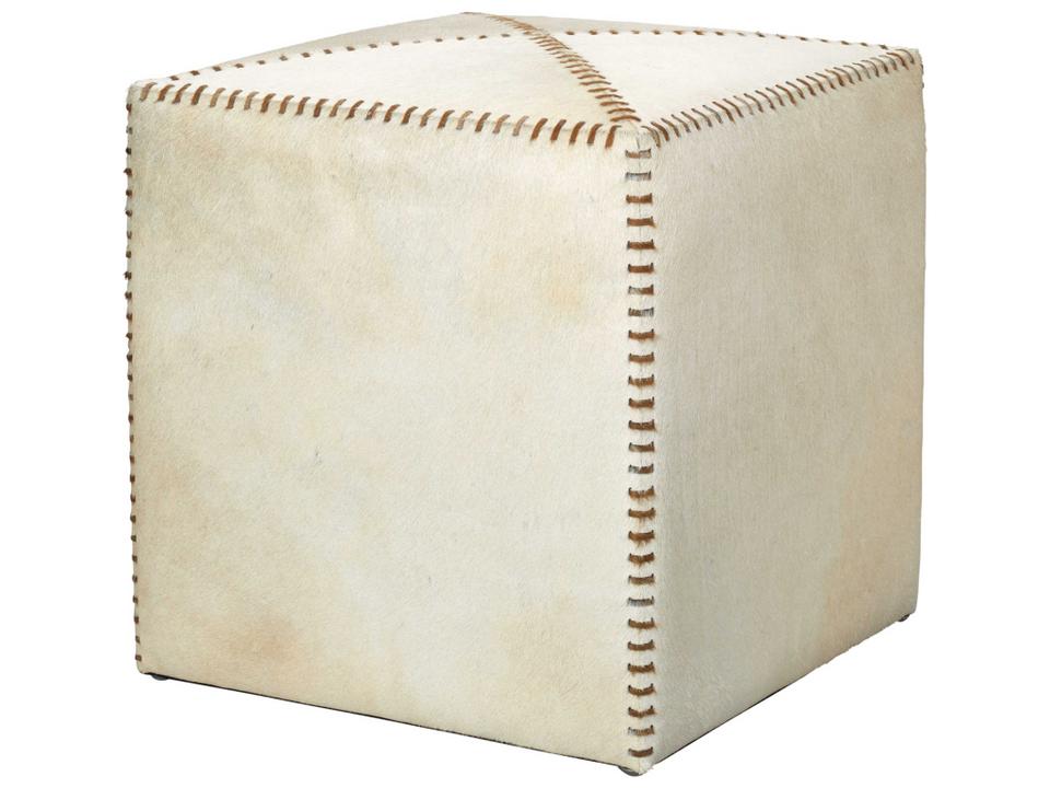 Leather and Hide White Hair-on-Hide Small Ottoman