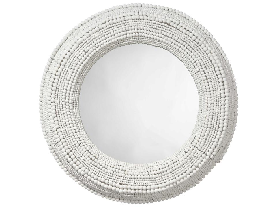 Strand Wood Beaded Round Mirror in White