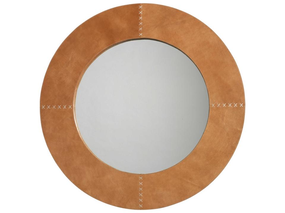 Round Cross Stitch Mirror in Buff Leather
