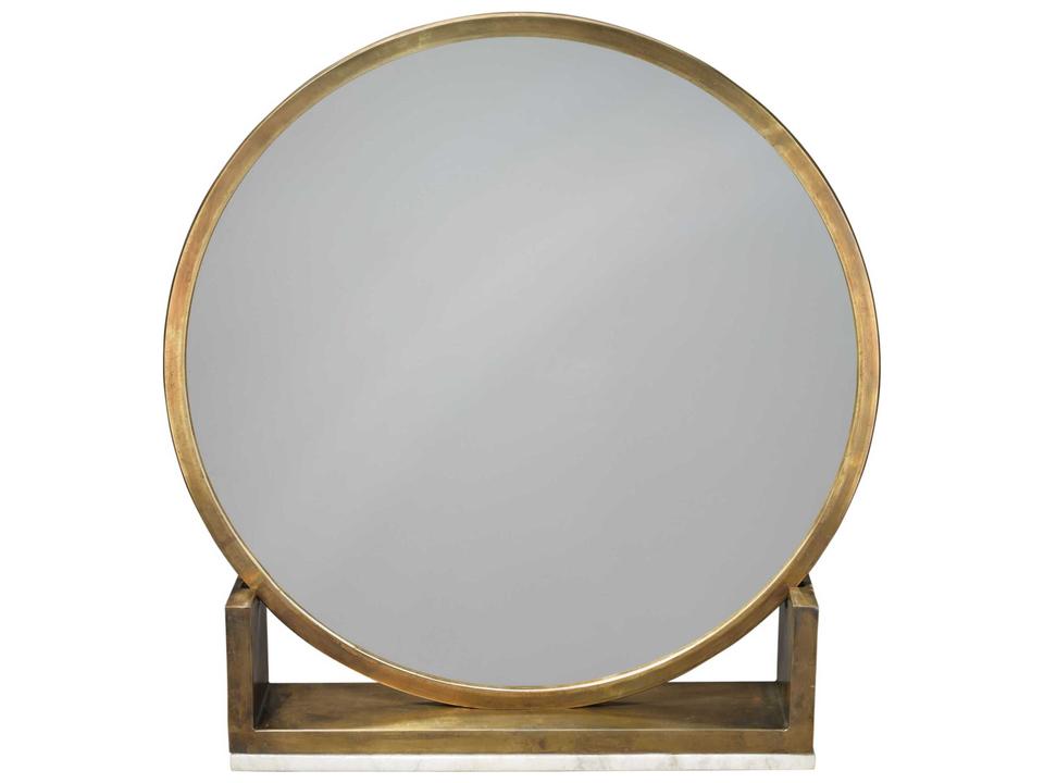 Odyssey Round Table Mirror in Antique Brass and Marble