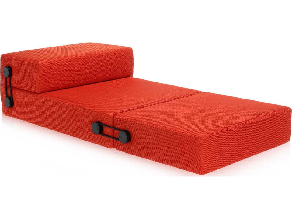 Trix Convertible Upholstered Chaise in Orange Red Technical Fabric